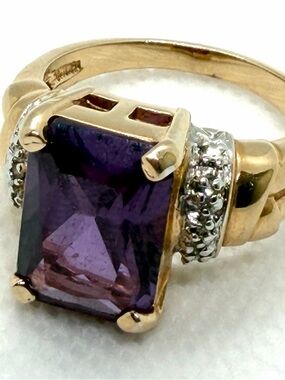 Gold Plated .925 Sterling Silver Ring with Lab Created Emerald Cut Amethyst
